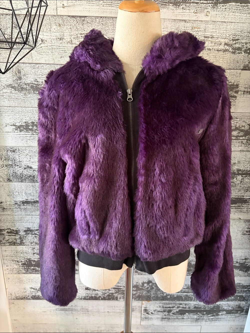 NWT Aeropostale Plush Purple Faux Fur Zip-Front Jacket